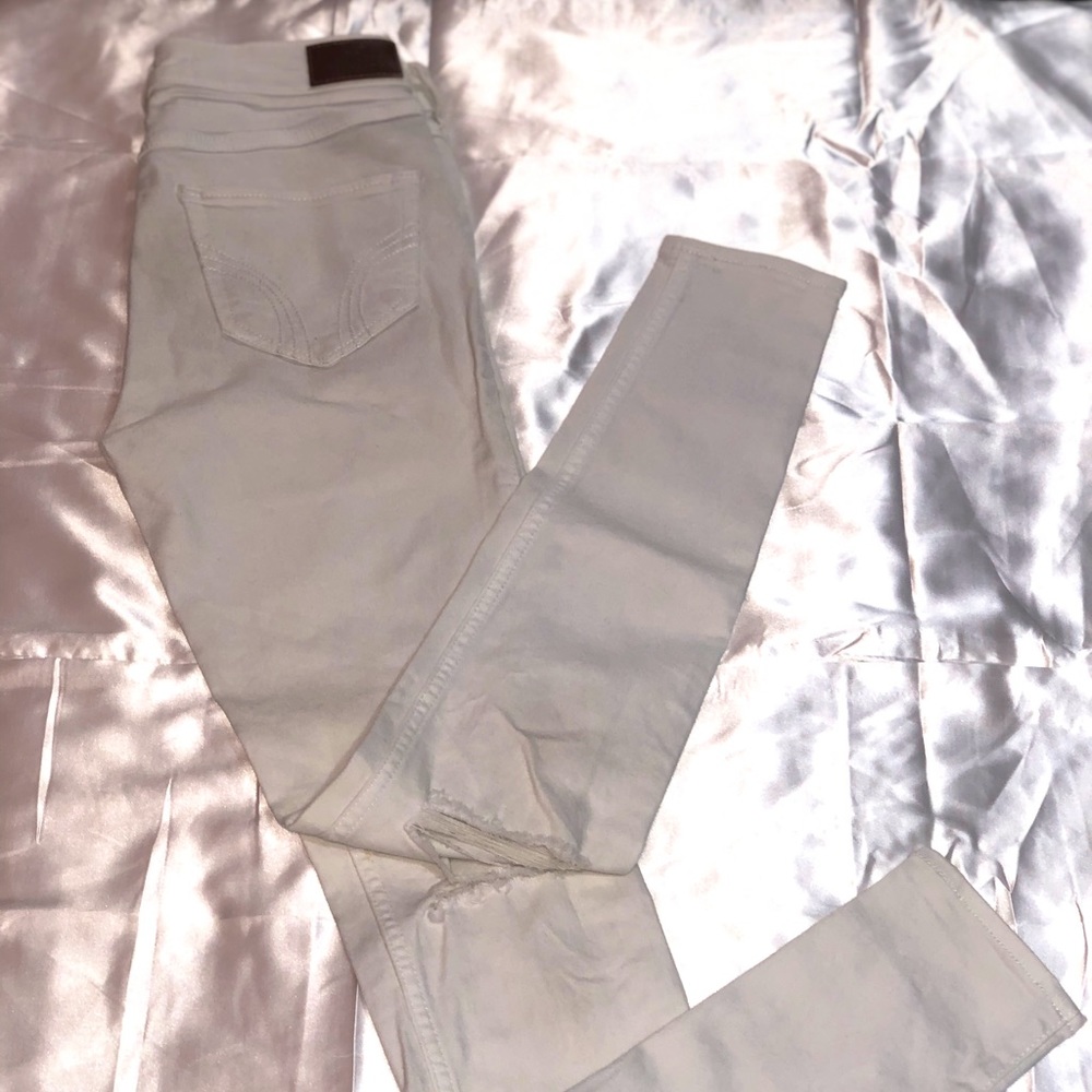 Hollister Skinny High Waisted White Ripped Jeans